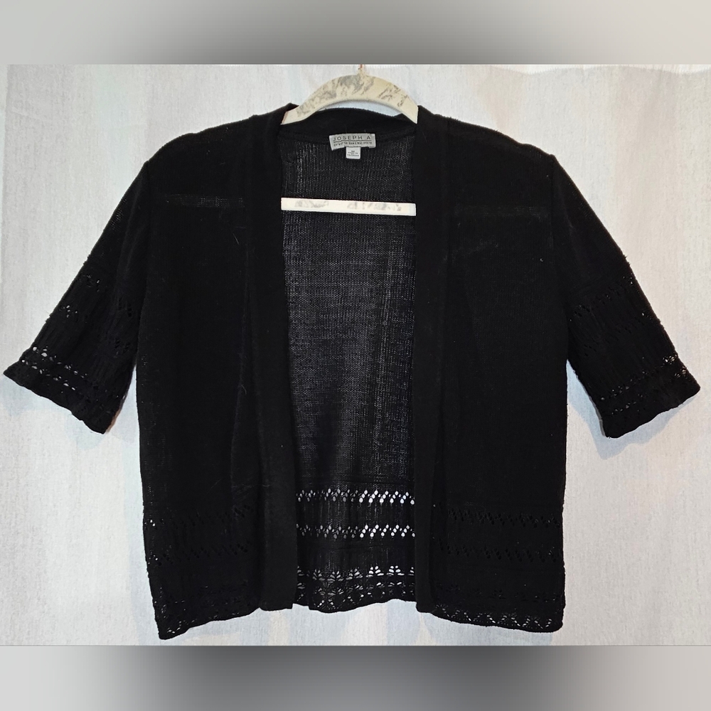 Joseph A Midnight‎ Black Silk Knit Open Fromt Cardigan Sweater Size M